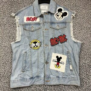 Disney Mickey Mouse‎ Denim Vest Women Small Rock band AC/DC Chocoolate Adult S